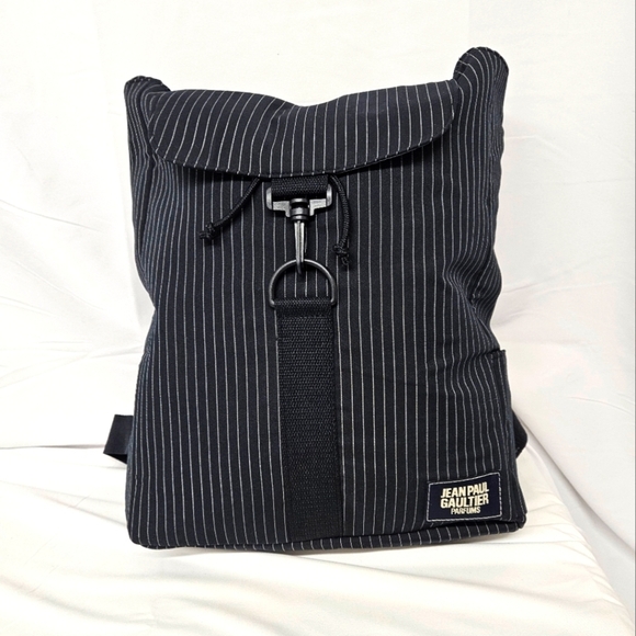 Jean Paul Gaultier Sac A Dos Backpack In Navy Blue And White Pinstripe NWOT - Picture 1 of 8
